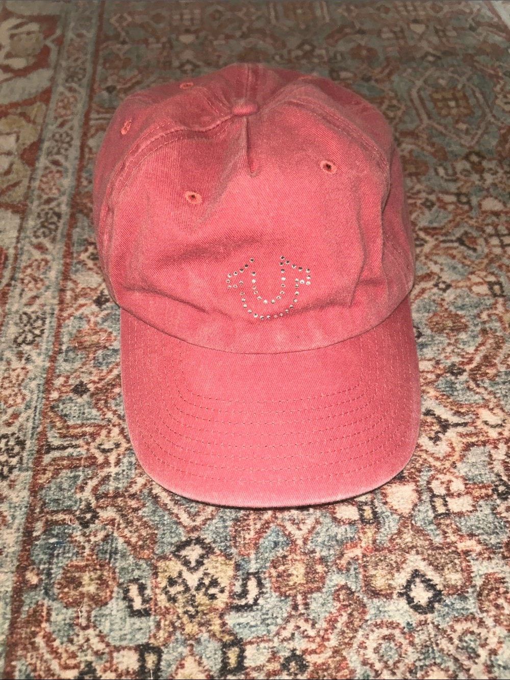 VINTAGE TRUE RELIGION Dusty RED Crystal Accent Baseball Cap